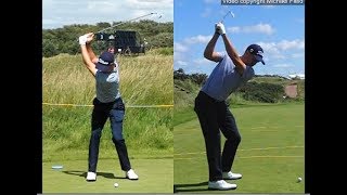 Justin Thomas golf swing  Long Iron faceon amp downtheline July 2017 [upl. by Nylyoj]